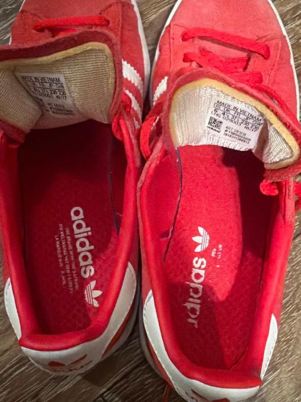 adidas Red Suede Campus Sneakers with White Stripes